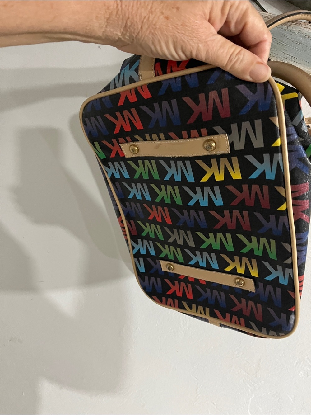 Michael Kors Black Multicolor MK Logo Tote with Cream Trim - Picture 4 of 4